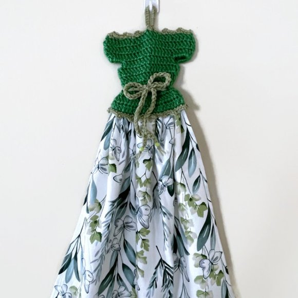 Tea Towel Pot Holder Set, Crochet Hanging Dish Towel, Crochet Pot Holders - Picture 3 of 12